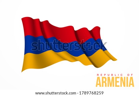 Armenia flag state symbol isolated on background national banner. Greeting card National Independence Day of the Republic of Armenia. Illustration banner with realistic state flag.