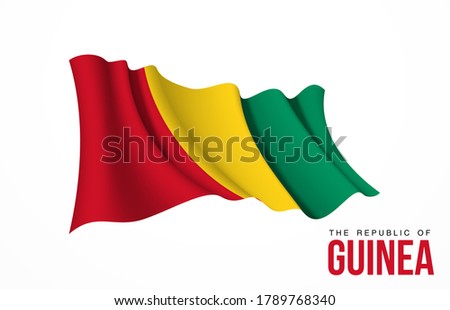 Guinea flag state symbol isolated on background national banner. Greeting card National Independence Day of the Republic of Guinea. Illustration banner with realistic state flag.
