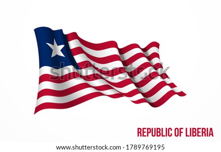 Liberia flag state symbol isolated on background national banner. Greeting card National Independence Day of the republic of Liberia. Illustration banner with realistic state flag.