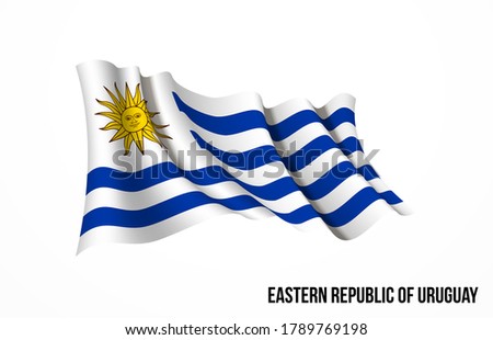 Uruguay flag state symbol isolated on background national banner. Greeting card National Independence Day of the eastern republic of Uruguay. Illustration banner with realistic state flag.