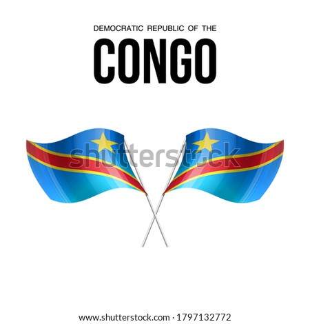 Congo flag state symbol isolated on background national banner. Greeting card National Independence Day of the Democratic Republic of the Congo. Illustration banner with realistic state flag of DRC.