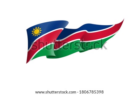 Namibia flag state symbol isolated on background national banner. Greeting card National Independence Day of the Republic of Namibia. Illustration banner with realistic state flag.