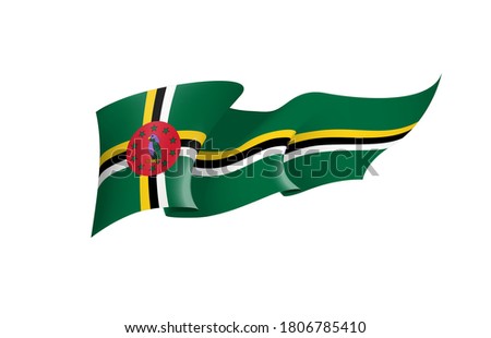 Dominica flag state symbol isolated on background national banner. Greeting card National Independence Day of the Commonwealth of Dominica. Illustration banner with realistic state flag.