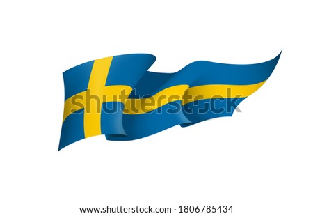Sweden flag state symbol isolated on background national banner. Greeting card National Independence Day of the Kingdom of Sweden. Illustration banner with realistic state flag.