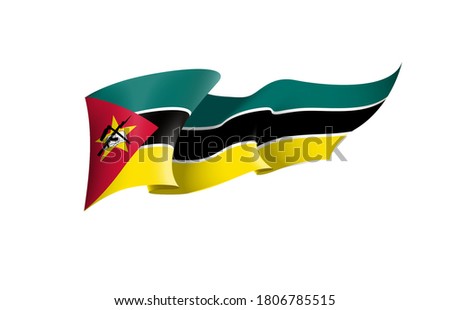 Mozambique flag state symbol isolated on background national banner. Greeting card National Independence Day of the Republic of Mozambique. Banner with realistic state flag.