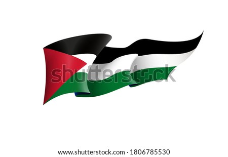 Palestine flag state symbol isolated on background national banner. Greeting card National Independence Day of the State of Palestine. Illustration banner with realistic state flag.