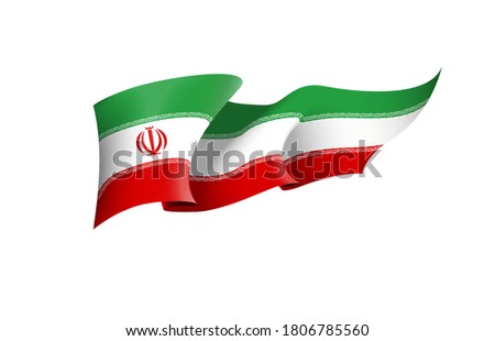 Iran flag state symbol isolated on background national banner. Greeting card National Independence Day of the Islamic Republic of Iran. Banner with realistic state flag.