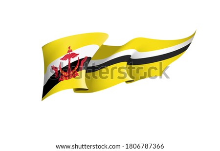 Brunei flag state symbol isolated on background national banner. Greeting card National Independence Day of the State of Brunei Darussalam. Illustration banner with realistic state flag.