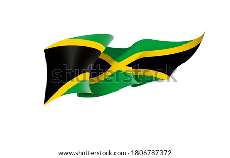 Jamaica flag state symbol isolated on background national banner. Greeting card National Independence Day of the Republic of Jamaica. Illustration banner with realistic state flag.