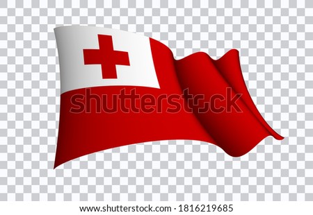 Tonga flag state symbol isolated on background national banner. Greeting card National Independence Day of the kingdom of Tonga. Illustration banner with realistic state flag.