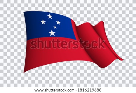 Samoa flag state symbol isolated on background national banner. Greeting card National Independence Day of the Independent State of Samoa. Illustration banner with realistic state flag.