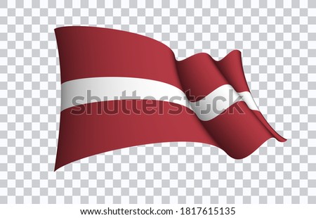 Latvia flag state symbol isolated on background national banner. Greeting card National Independence Day of the Republic of Latvia. Illustration banner with realistic state flag.