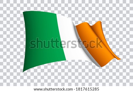 Ireland flag state symbol isolated on background national banner. Greeting card National Independence Day of the Republic of Ireland. Illustration banner with realistic state flag.