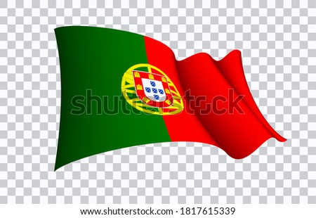 Portugal flag state symbol isolated on background national banner. Greeting card National Independence Day Republic of Portugal. Illustration banner with realistic state flag of Portuguese Republic.