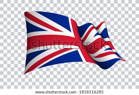 Britain flag state symbol isolated on background national banner. Greeting card National Independence Day United Kingdom of Great Britain and Northern Ireland. banner with realistic state flag of UK.