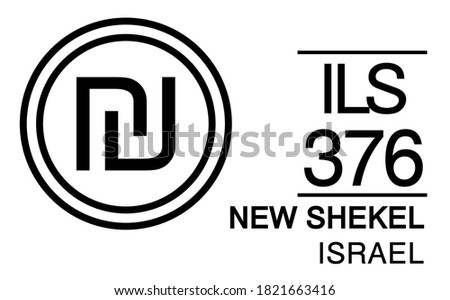 ILS, 376, New Shekel, Israel Banking Currency icon typography logo banner set isolated on background. Abstract concept graphic element. Collection of currency symbols ISO 4217 signs used in country