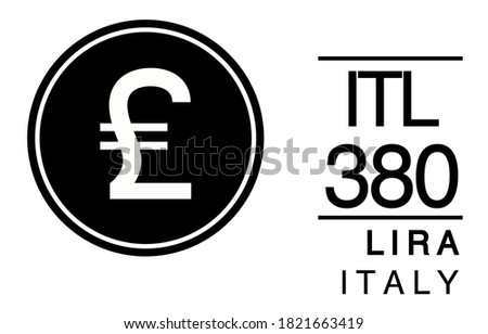 ITL, 380, Lira, Italy Banking Currency icon typography logo banner set isolated on background. Abstract concept graphic element. Collection of currency symbols ISO 4217 signs used in country