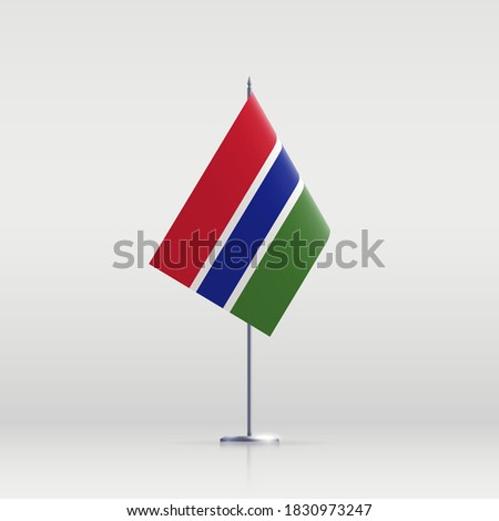 Gambia flag state symbol isolated on background national banner. Greeting card National Independence Day of the Republic of The Gambia. Illustration banner with realistic state flag.