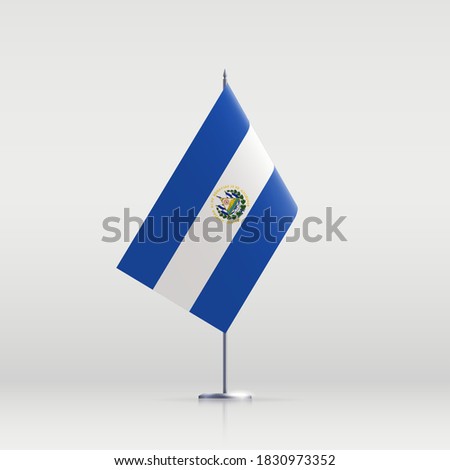 El Salvador flag state symbol isolated on background national banner. Greeting card National Independence Day of the Republic of El Salvador. Illustration banner with realistic state flag.