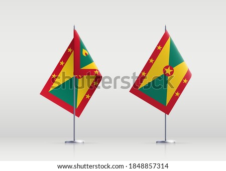 Grenada flag state symbol isolated on background national banner. Greeting card National Independence Day of the Republic of Grenada. Illustration banner with realistic state flag.