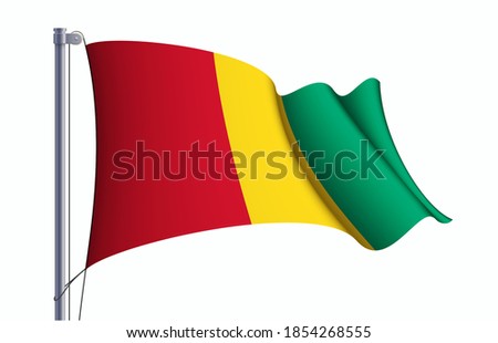 Guinea flag state symbol isolated on background national banner. Greeting card National Independence Day of the Republic of Guinea. Illustration banner with realistic state flag.