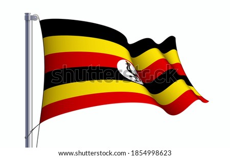 Uganda flag state symbol isolated on background national banner. Greeting card National Independence Day of the Republic of Uganda. Illustration banner with realistic state flag.