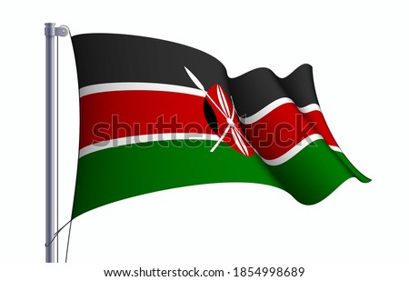 Kenya flag state symbol isolated on background national banner. Greeting card National Independence Day of the Republic of Kenya. Illustration banner with realistic state flag.