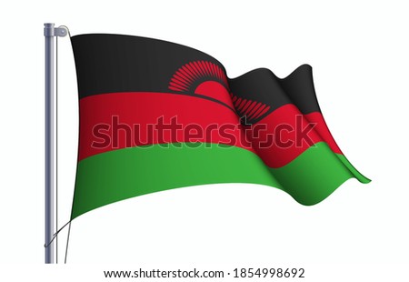 Malawi flag state symbol isolated on background national banner. Greeting card National Independence Day of the Republic of Malawi. Illustration banner with realistic state flag.