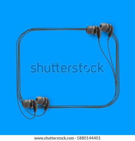 Innovative music quotation template in headphones quotes isolated on backdrop. Creative banner illustration with quote in a frame wire with Black quotes. speech bubble Template modern headset design.