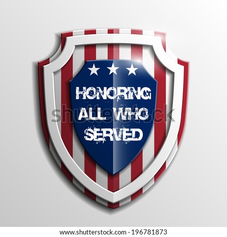 Shield with USA Independence Day icon. Protect privacy Illustration, badge icon. Banner presentation the fourth of July. American holiday Veterans Day