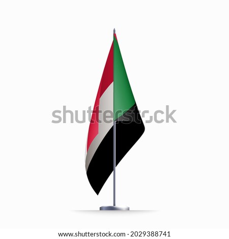 Sudan flag state symbol isolated on background national banner. Greeting card National Independence Day of the Republic of the Sudan. Illustration banner with realistic state flag.