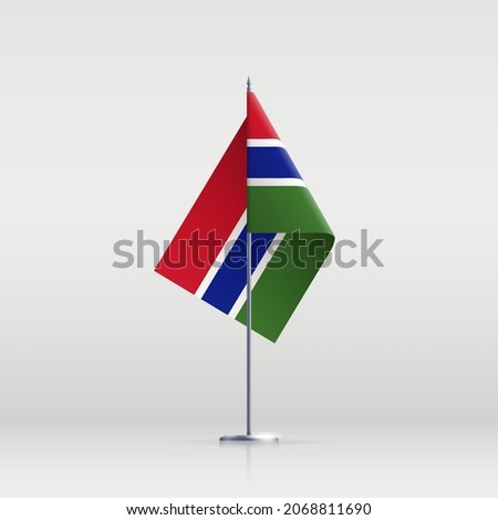 Gambia flag state symbol isolated on background national banner. Greeting card National Independence Day of the Republic of The Gambia. Illustration banner with realistic state flag.