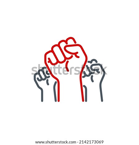 raised up fist in protest no war single line icon isolated on white. Perfect outline symbol raised up fist in revolution riot. freedom power design element with editable Stroke.People rights line icon