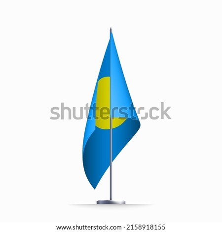 Palau flag state symbol isolated on background national banner. Greeting card National Independence Day of the republic of Palau. Illustration banner with realistic state flag.