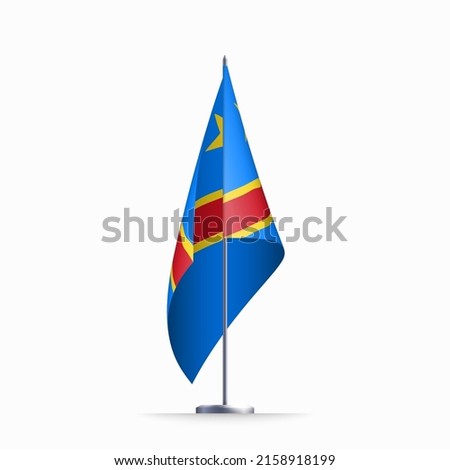 Congo flag state symbol isolated on background national banner. Greeting card National Independence Day of the Democratic Republic of the Congo. Illustration banner with realistic state flag of DRC.