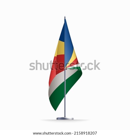 Seychelles flag state symbol isolated on background national banner. Greeting card National Independence Day of the Republic of Seychelles. Illustration banner with realistic state flag.