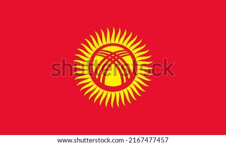 Kyrgyzstan flag state symbol isolated on background national banner. Greeting card National Independence Day of the Kyrgyz Republic. Illustration banner with realistic state flag of Kirghizia.