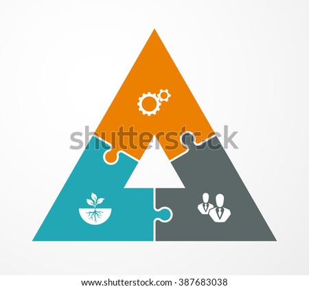 three triangle shapes infographic template with business icons