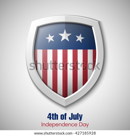 Shield with USA Independence Day icon. Protect privacy Illustration, badge icon. Banner presentation the fourth of July. United States of American President holiday. Veterans Day