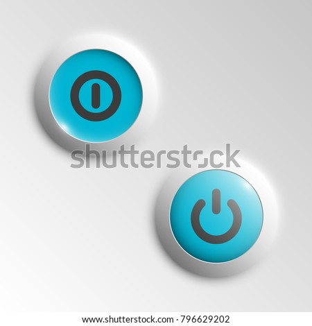 web round button on and off mark patch of reflected light for website or app. Isolated bell button sign with border, reflection and shadow on background. Vector button inclusion mark eps10.