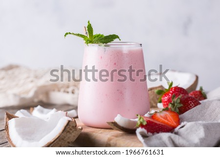 Image, Stock Photo Strawberry Smoothie in Coconut Bowl