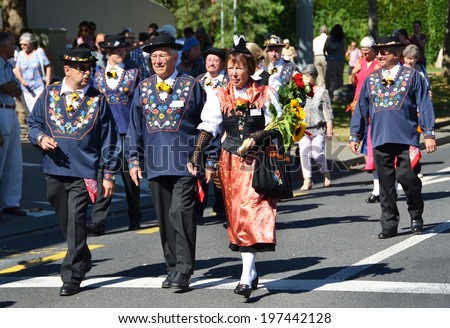 ZURICH - AUGUST 1, 2013: Traditional parade in Zurich on the Swiss National Day, August 1 in Zurich