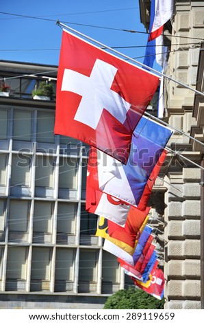 Zurich city decorated for the Swiss National Day, 1st of August