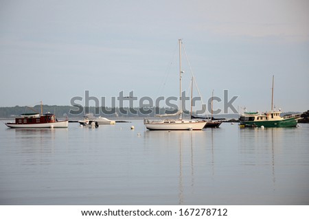 Moored boats in a cove on the coast of Maine on Mount Desert Island