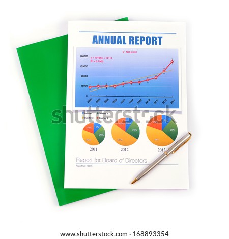 Book of annual report for board of director on white background.