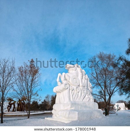 HARBIN, CHINA - JANUARY 9, 2014: Snow sculpture. 26th China Harbin Sun Island International Snow Sculpture Art Expo. JANUARY 9, 2014 in Harbin City, Heilongjiang Province, China.