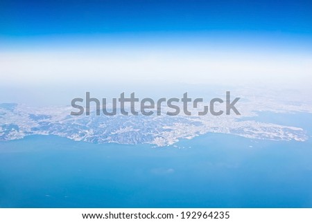 Aerial view of earth, taken in 10,800 meters above the ground of North China.
