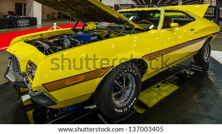 DETROIT, MI - MARCH 8: A 1972 Gran Torino Sport restoration, by Carriage House Auto Restorations, on display at the Detroit AutoRama, on March 8, 2013, in Detroit, Michigan.