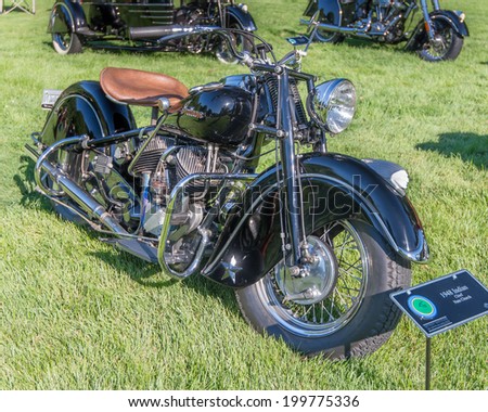 GROSSE POINTE SHORES, MI/USA - JUNE 15, 2014: A 1948 Indian Chief motorcycle at the EyesOn Design car show, held at the Edsel and Eleanor Ford House.