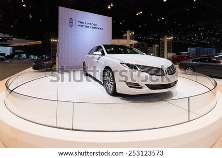 CHICAGO, IL/USA - FEBRUARY 12, 2015: 2015 Lincoln MKZ car at the Chicago Auto Show (CAS), the largest auto show in North America.